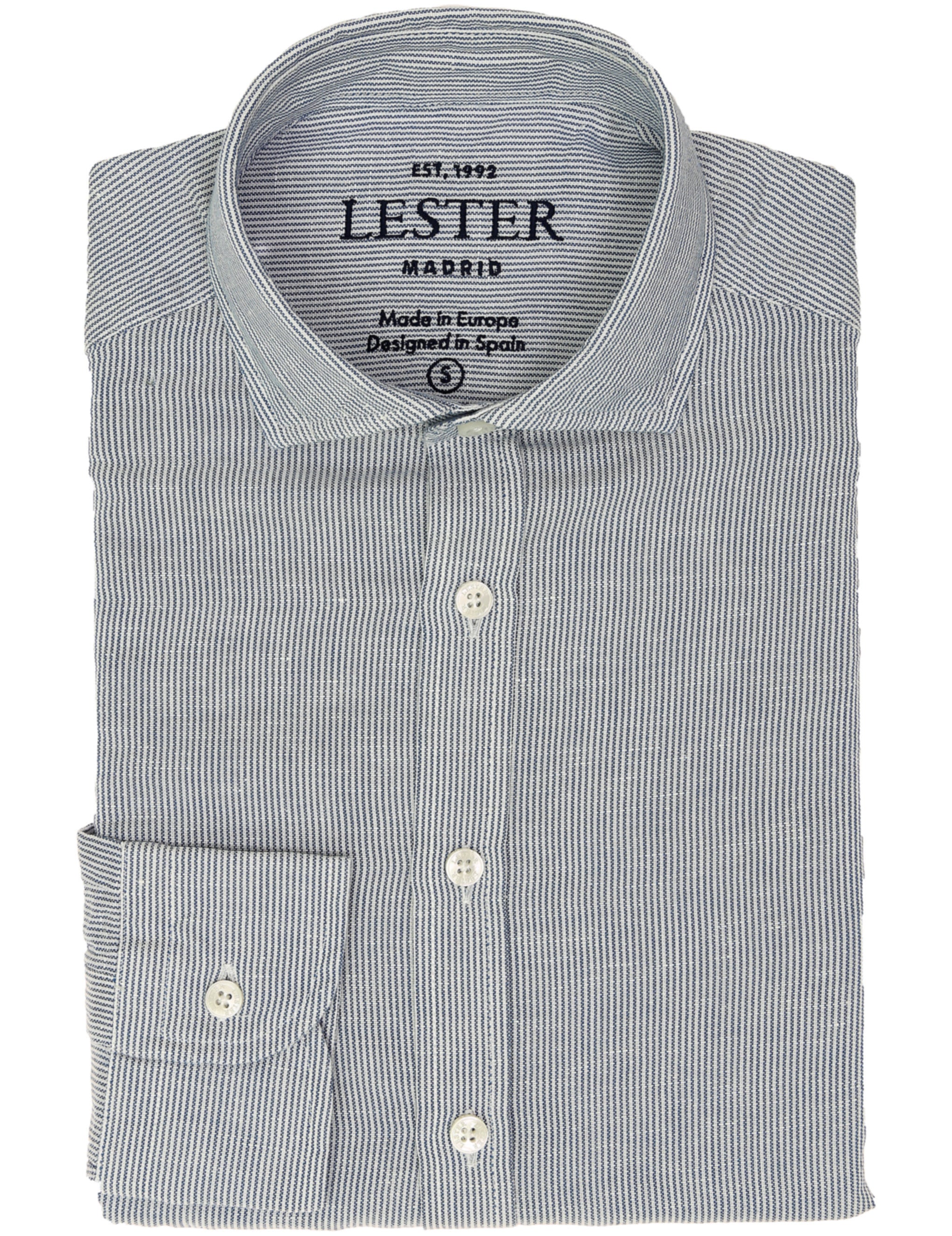 Camisa sport lino algodón mil rayas Azul