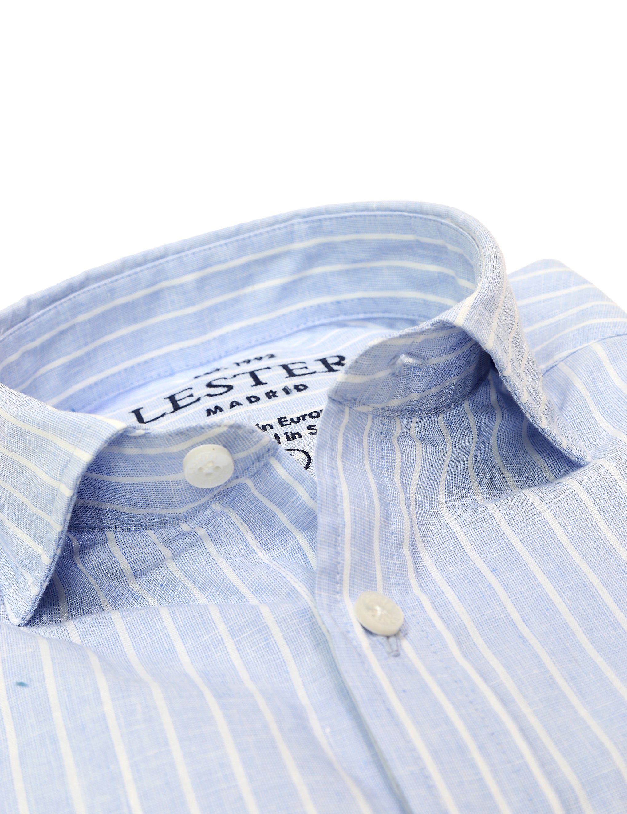 Camisa sport lino algodón raya ancha Azul