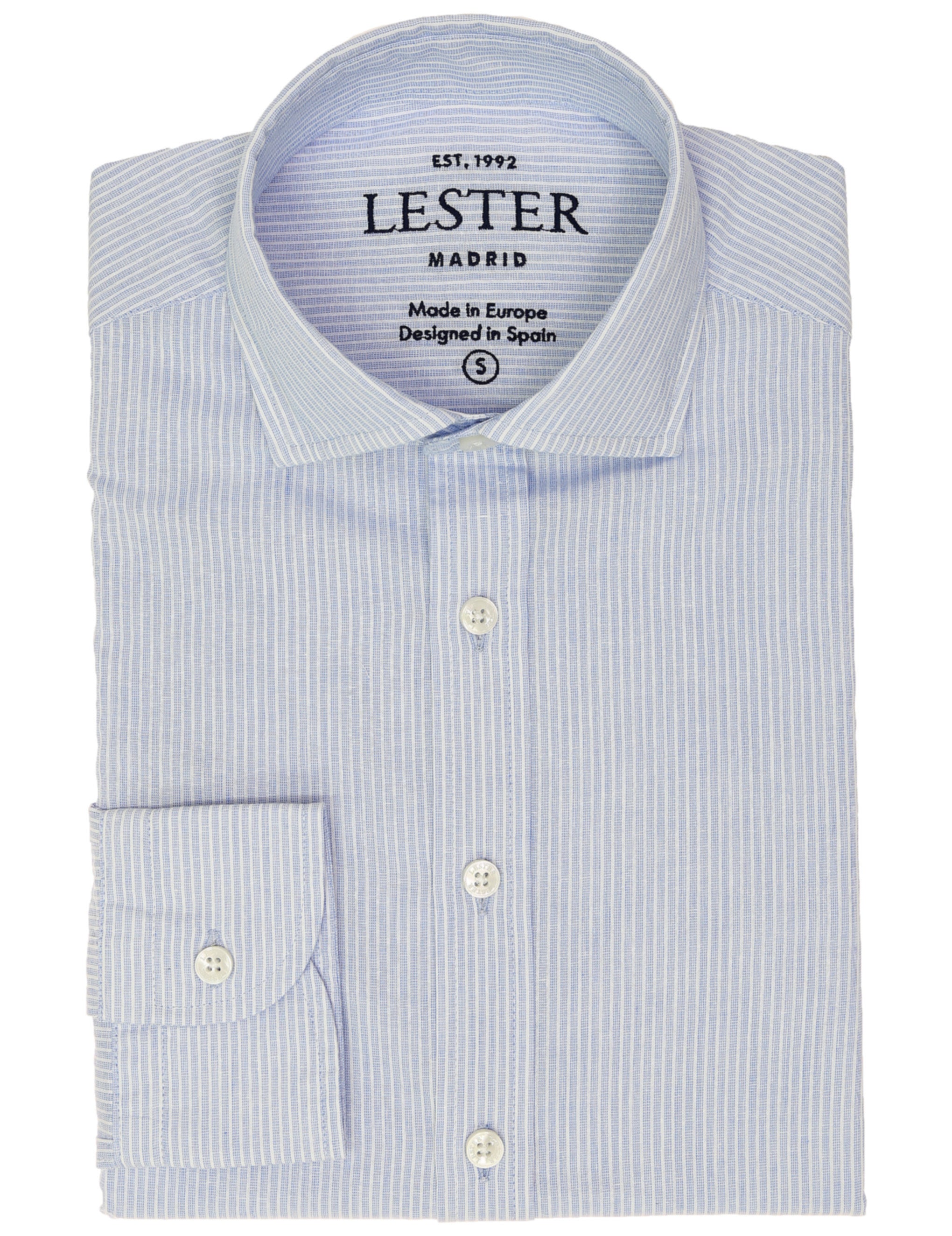 Camisa sport lino algodón raya fina Azul