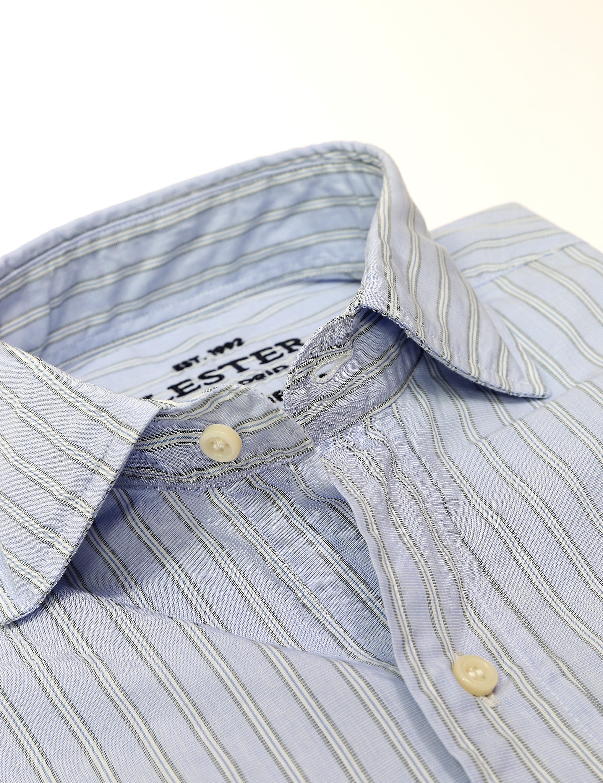 Camisa sport lavada raya fina Azul