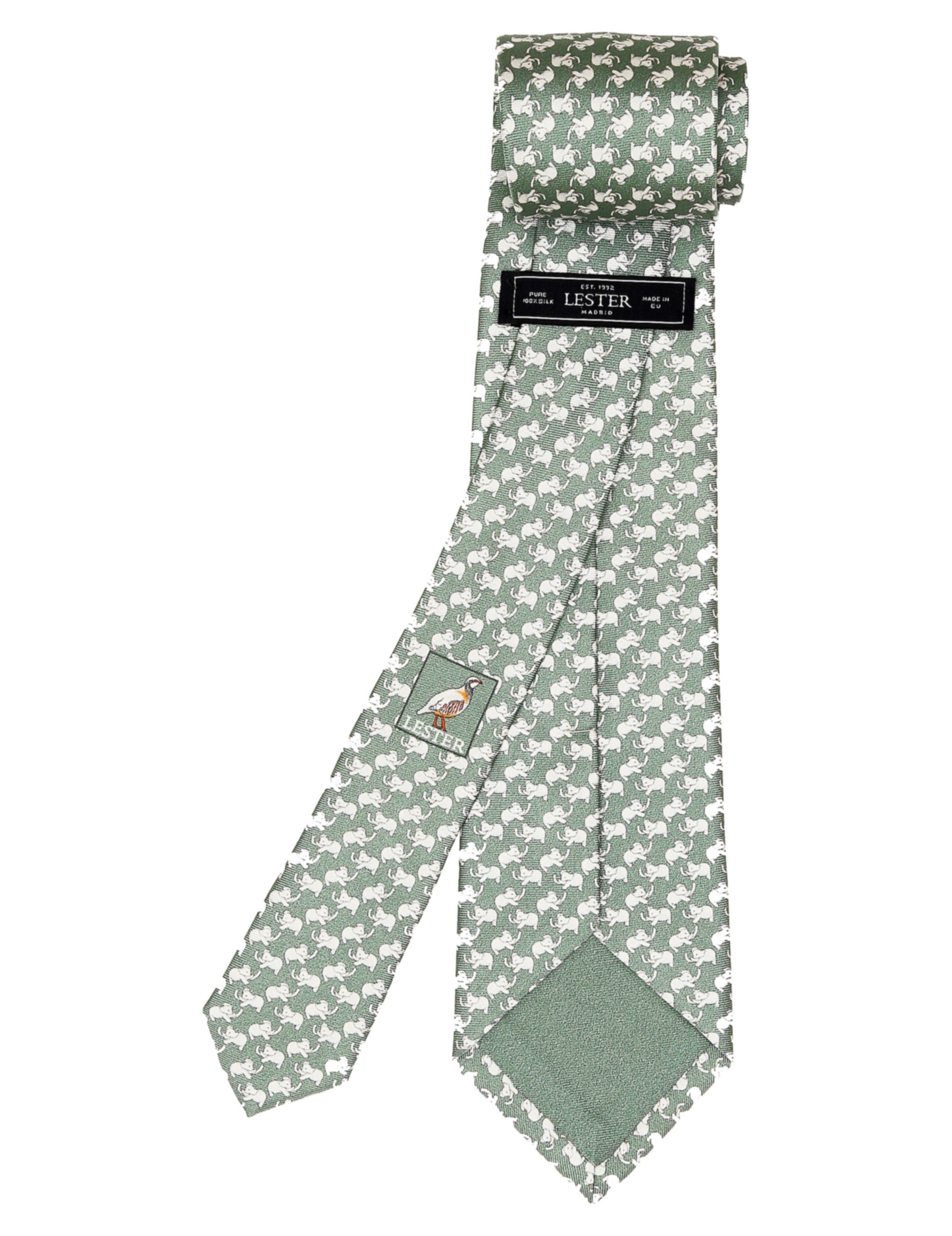 Corbata elefantes Verde/gris