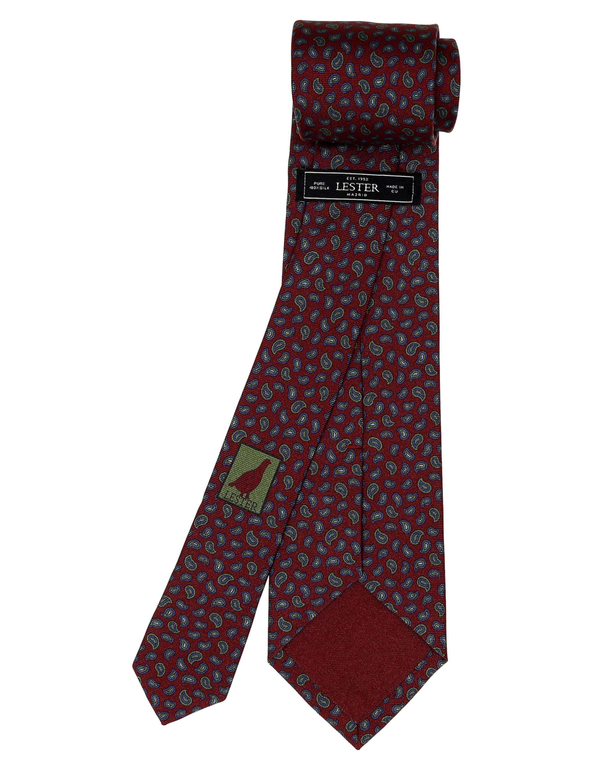 Corbata cashmeres pequeños 114burdeos verde