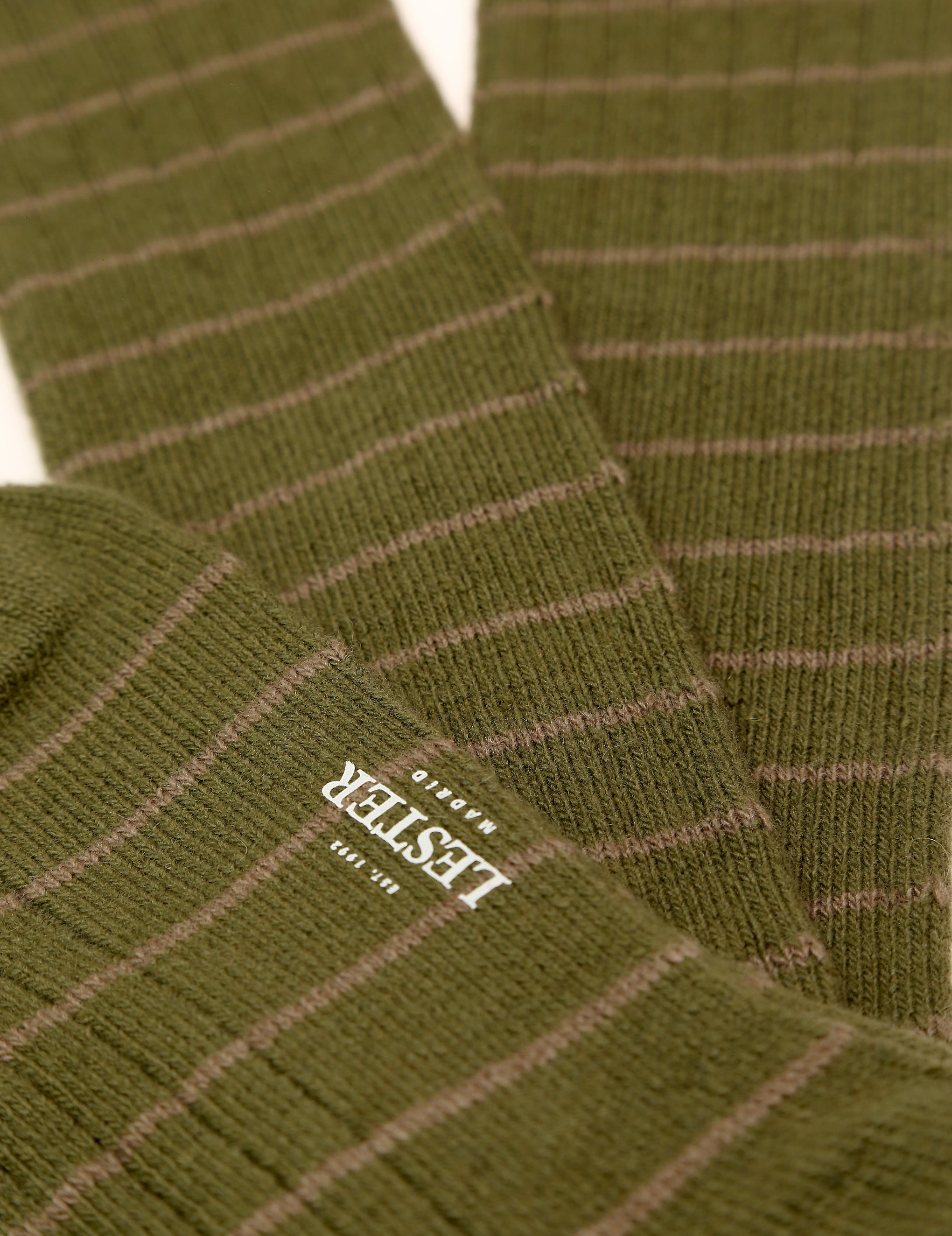 Calcetin lana cashmere rayas Verde/beige