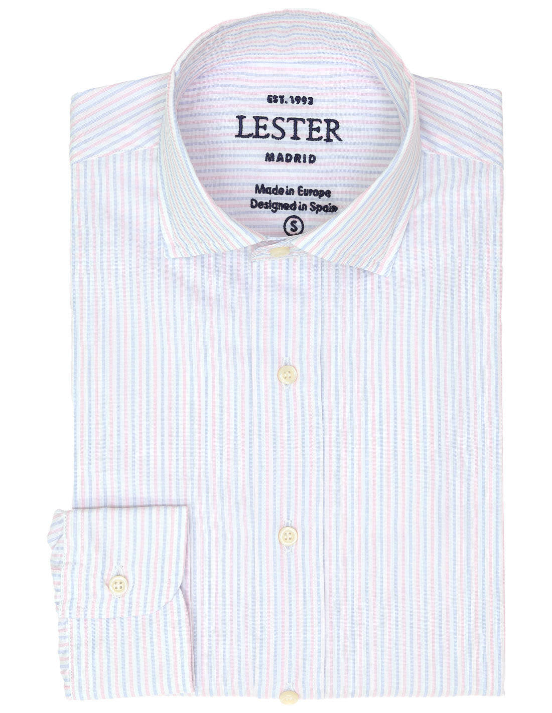 Camisa sport lavada raya fina bicolor Azul/rosa