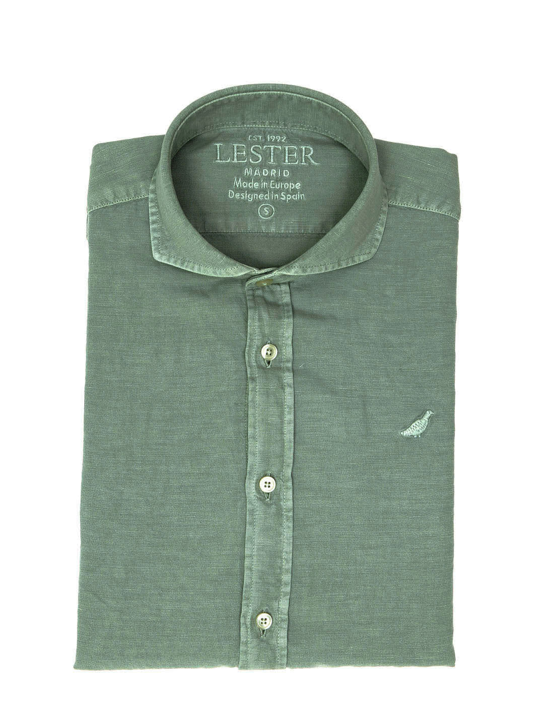 Camisa lino algodón lavada Verde oscuro