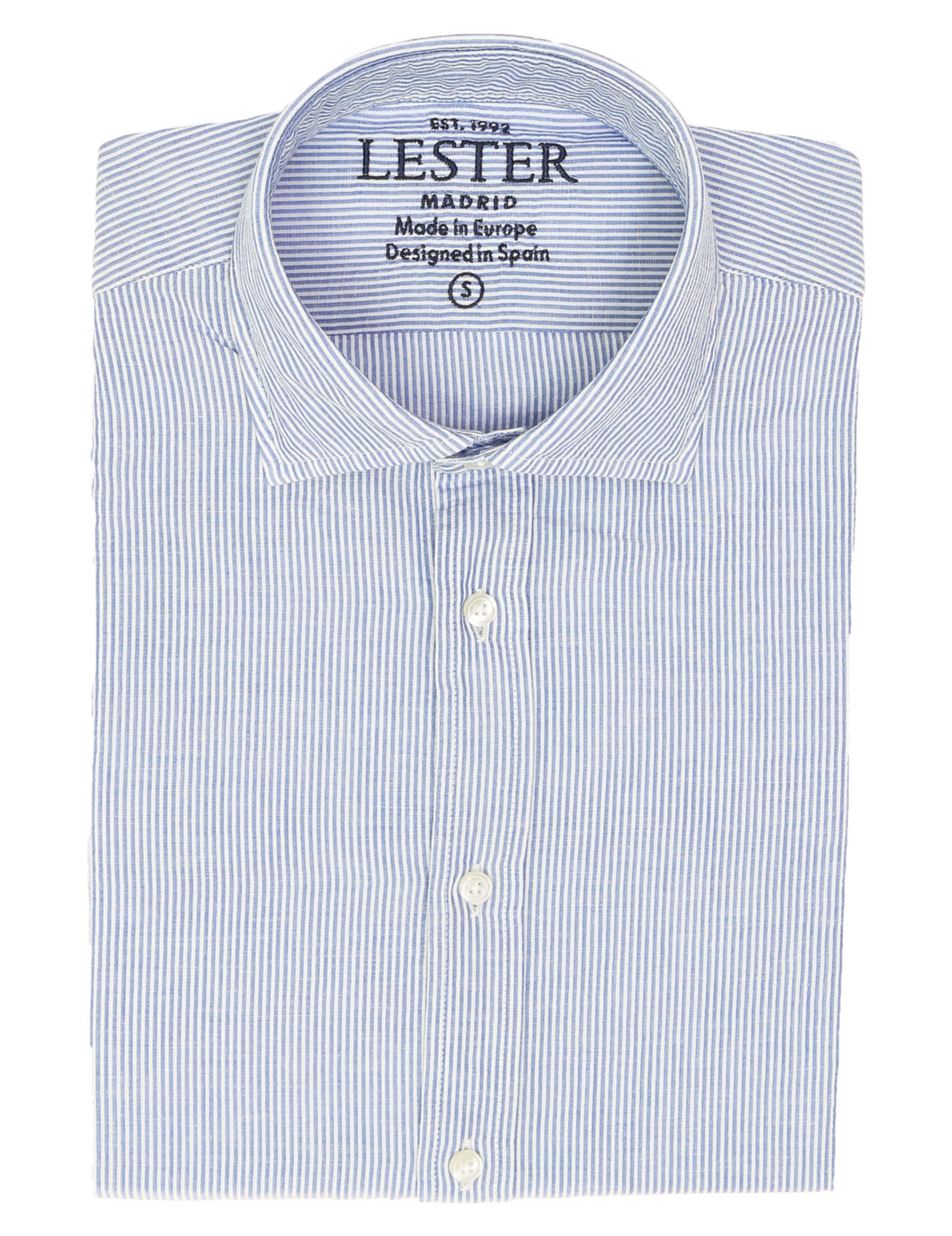 Camisa lino algodón mil rayas Azul