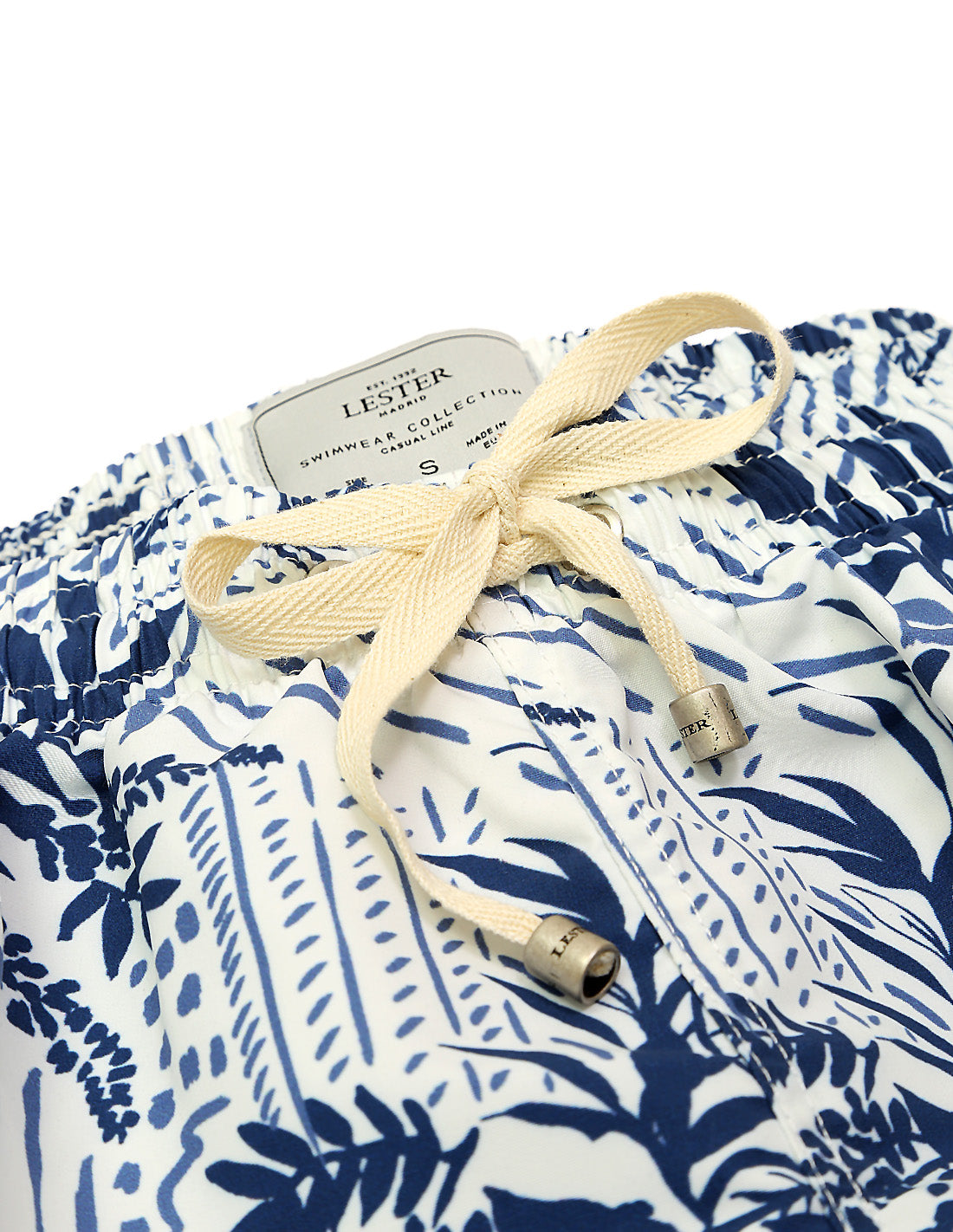 Traje de baño hojas fondo rayas Azul/blanco