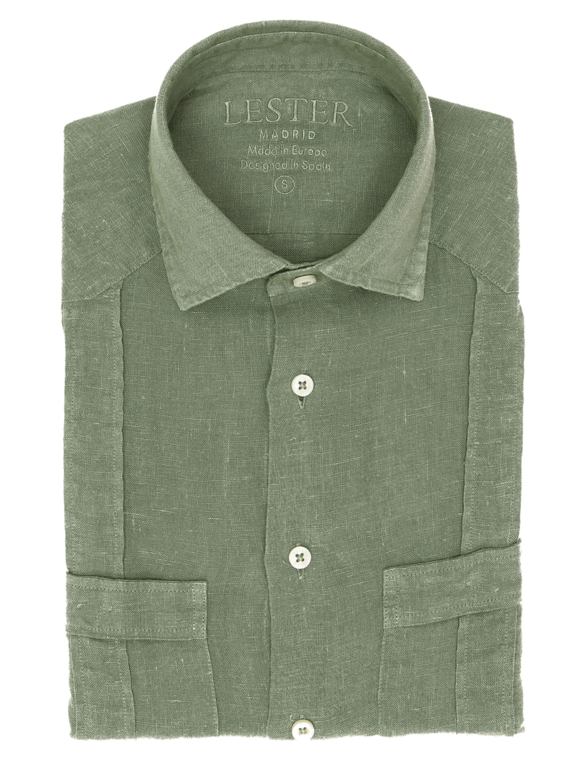Camisa lino jaretas Verde caza