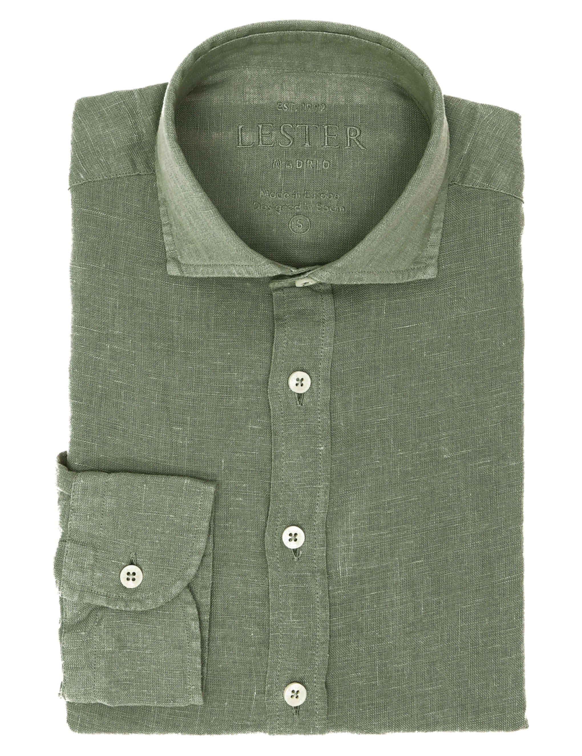 Camisa lino lisa lavada Verde caza