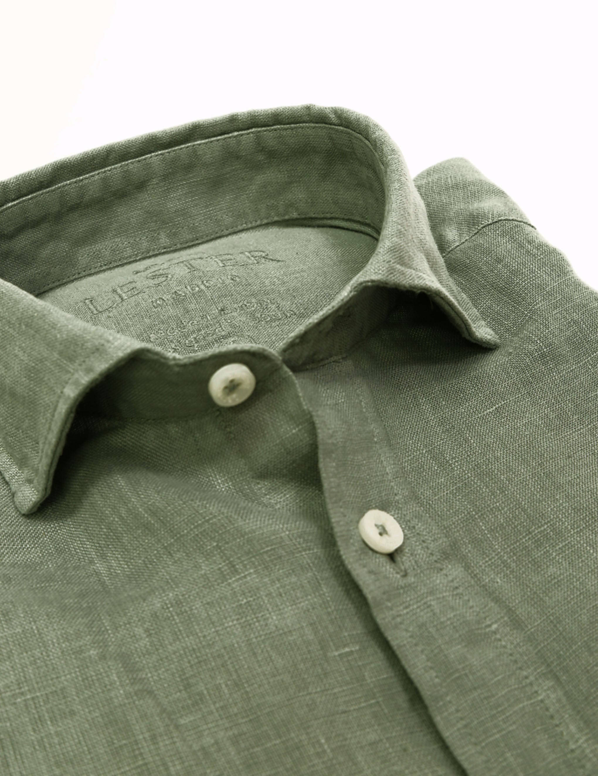 Camisa lino lisa lavada Verde caza
