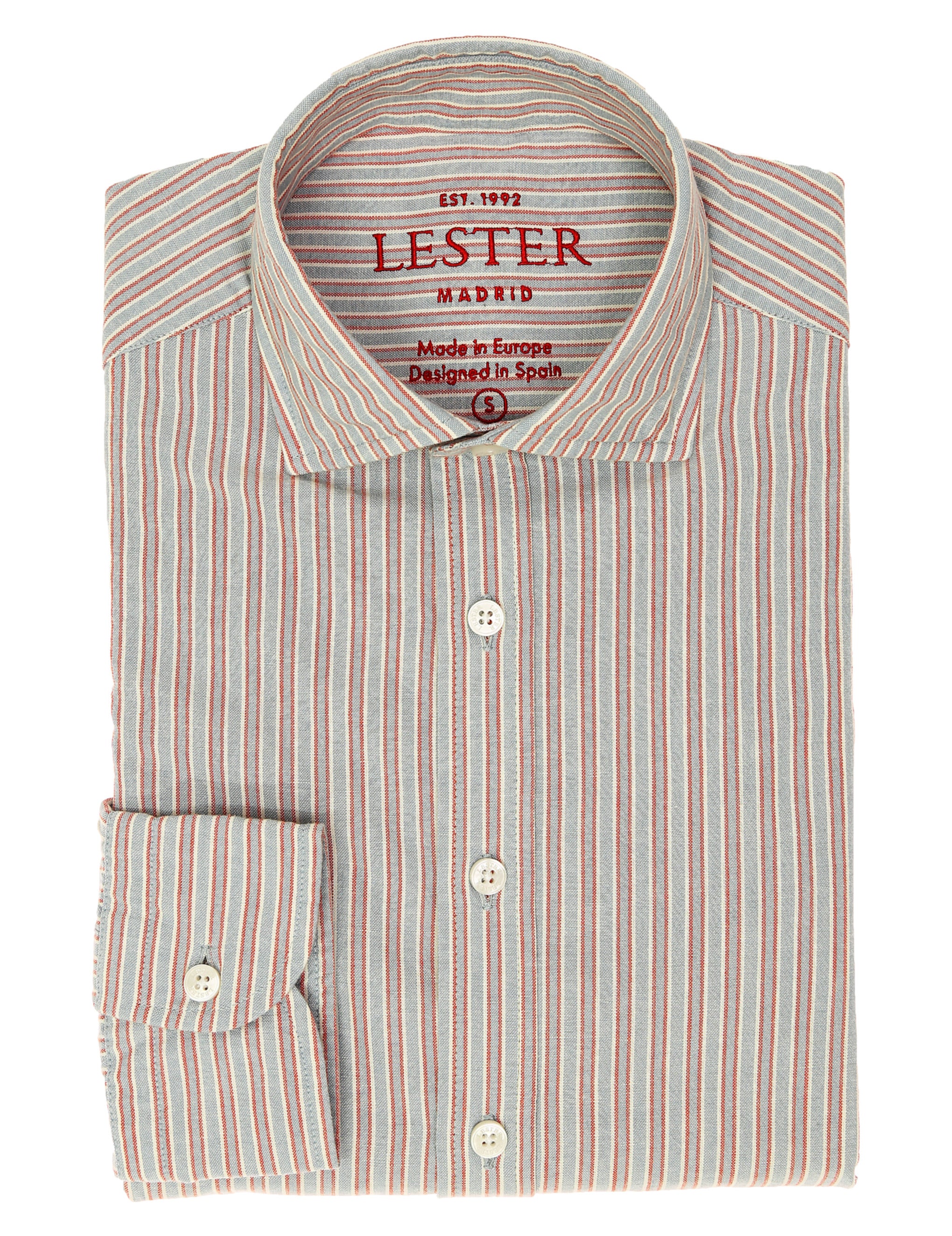 Camisa sport oxford doble raya Azul/rojo