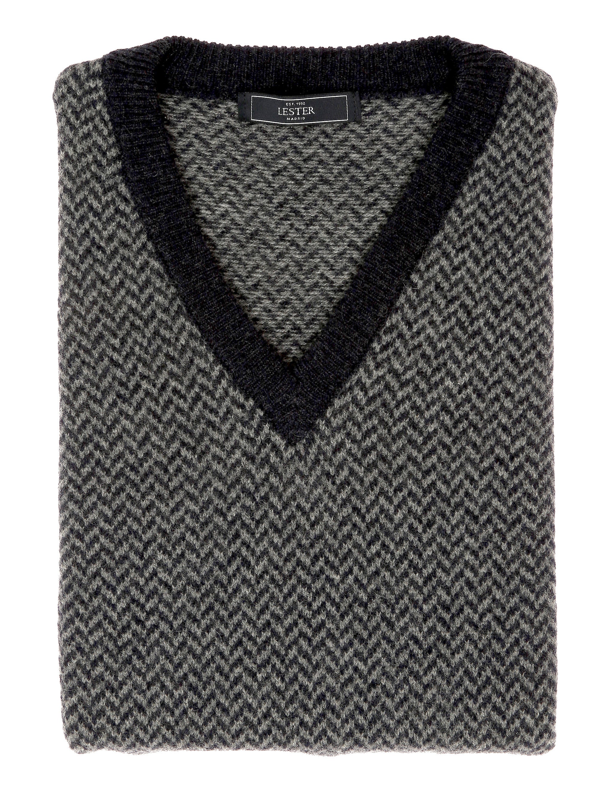 Jersey espiga lana Azul/gris