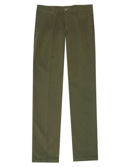 Pantalón gabardina elastan pinzas Verde