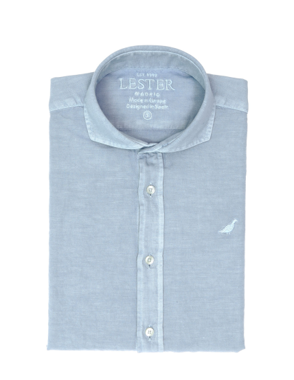 Camisa lino algodón lavada Azul claro