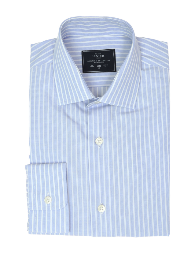 Camisa vestir fil a fil raya ancha Azul