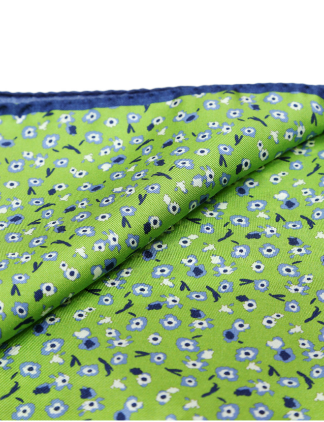 Pañuelo seda flores Azul/verde 2