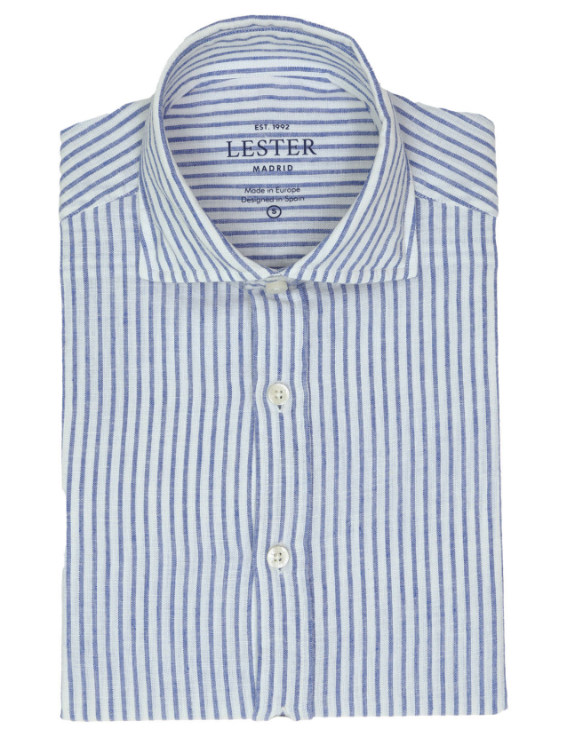 Camisa sport lino algodón raya ancha Azul