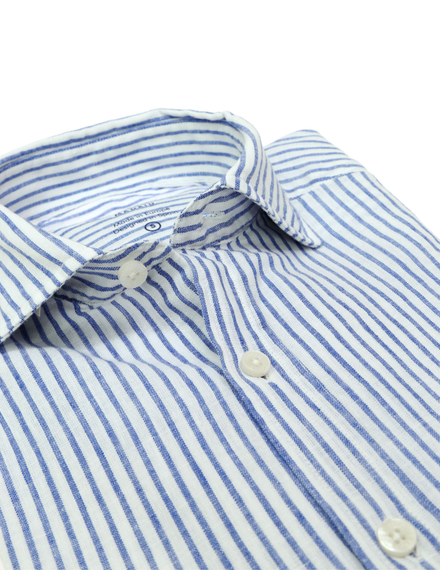 Camisa sport lino algodón raya ancha Azul 2