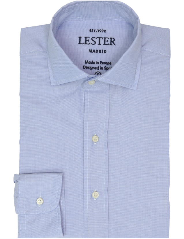 Camisa sport lavada fil a fil Azul