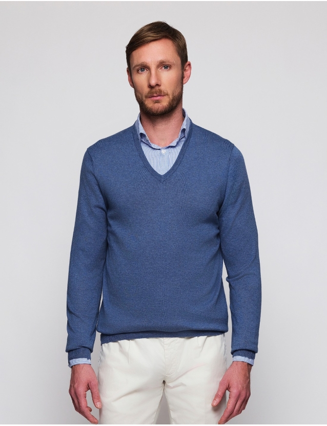 Jersey pico algodón Azul medio