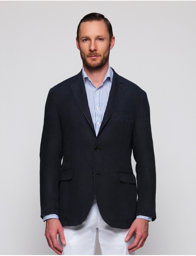 Chaqueta lino  lavada Azul