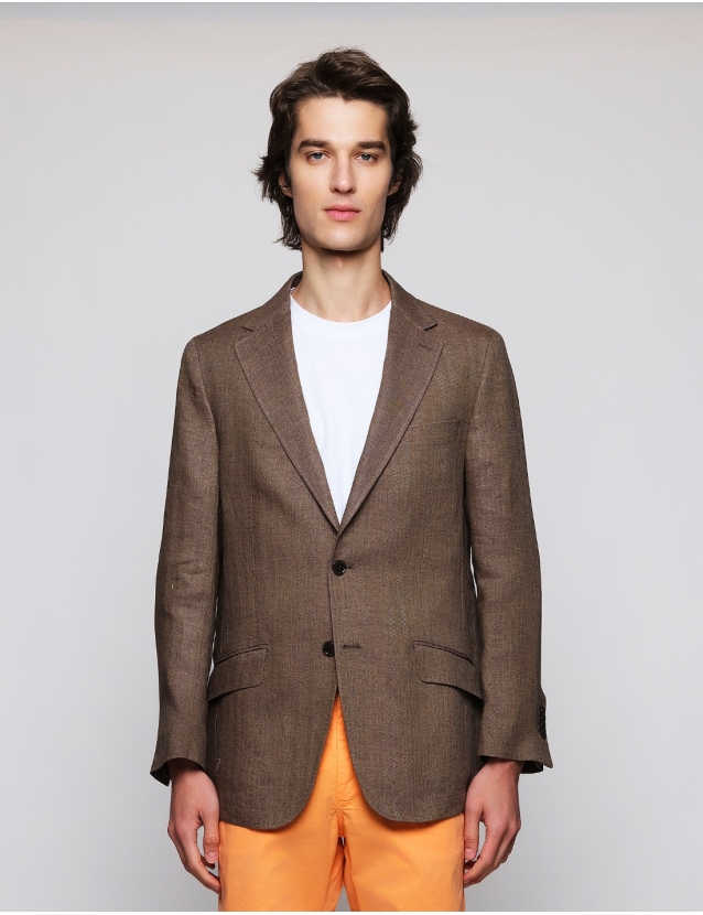 Chaqueta lino espiga Tostado 2