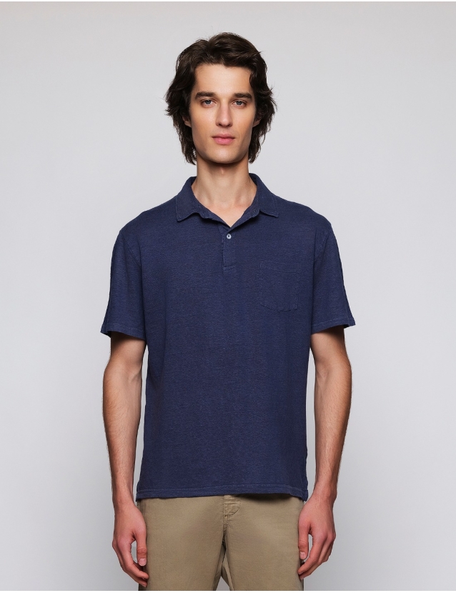 Polo manga corta lino Azul 2