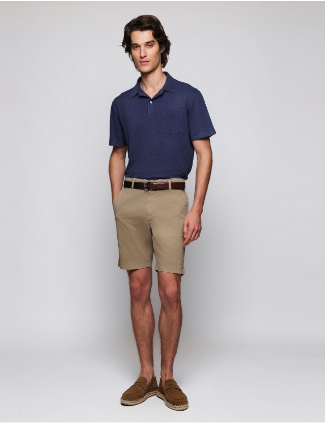 Polo manga corta lino Azul