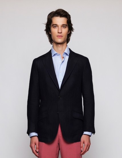 Chaqueta lino espiga Azul