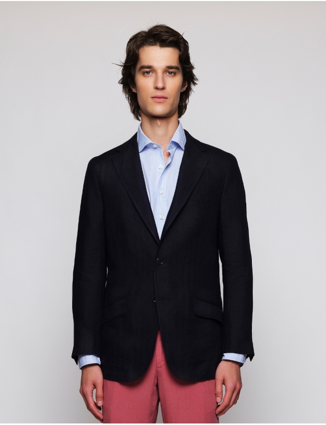 Chaqueta lino espiga Azul 2