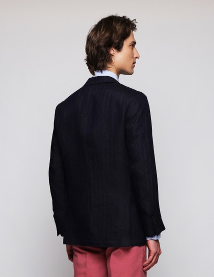 Chaqueta lino espiga Azul