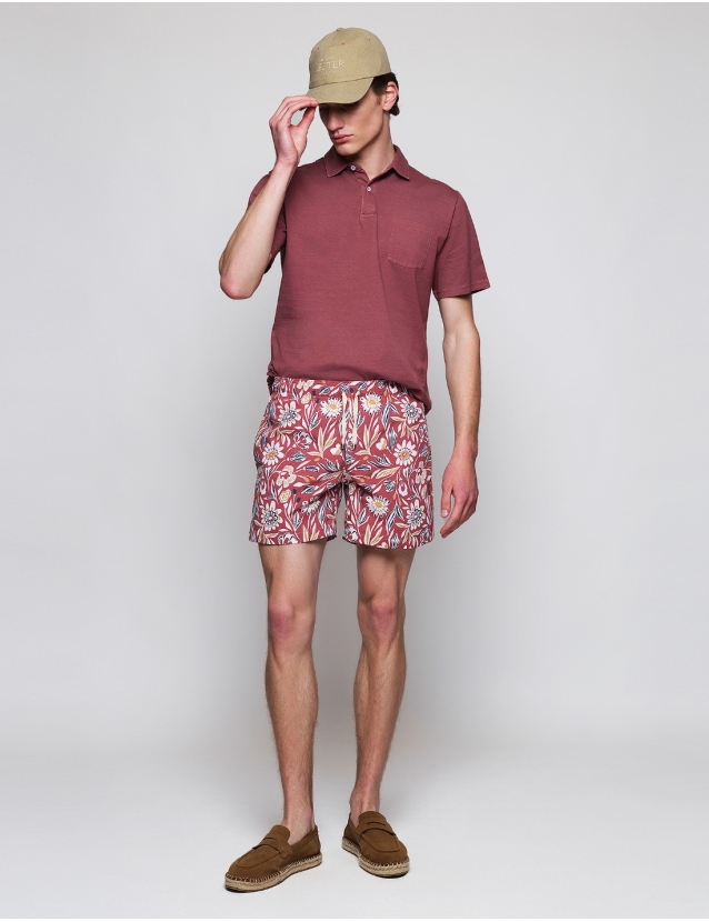 Traje de baño flores Burdeos