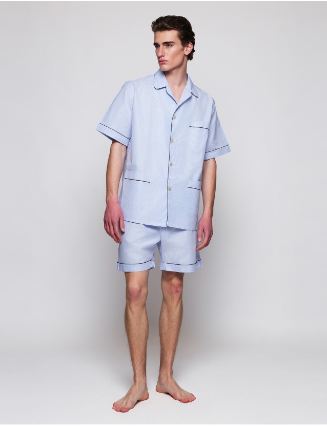 Pijama corto raya fina Azul