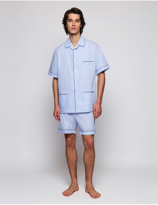 Pijama corto raya media Azul