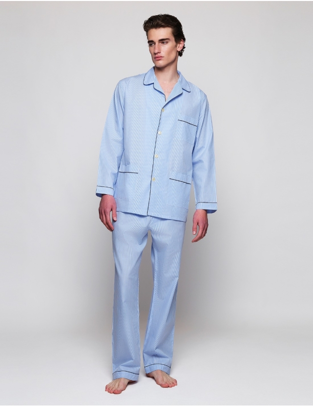 Pijama largo mil rayas Azul