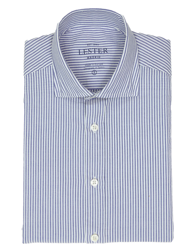 Camisa sport seersucker raya ancha Azul