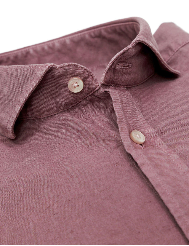 Camisa lino algodón lavada Burdeos 2