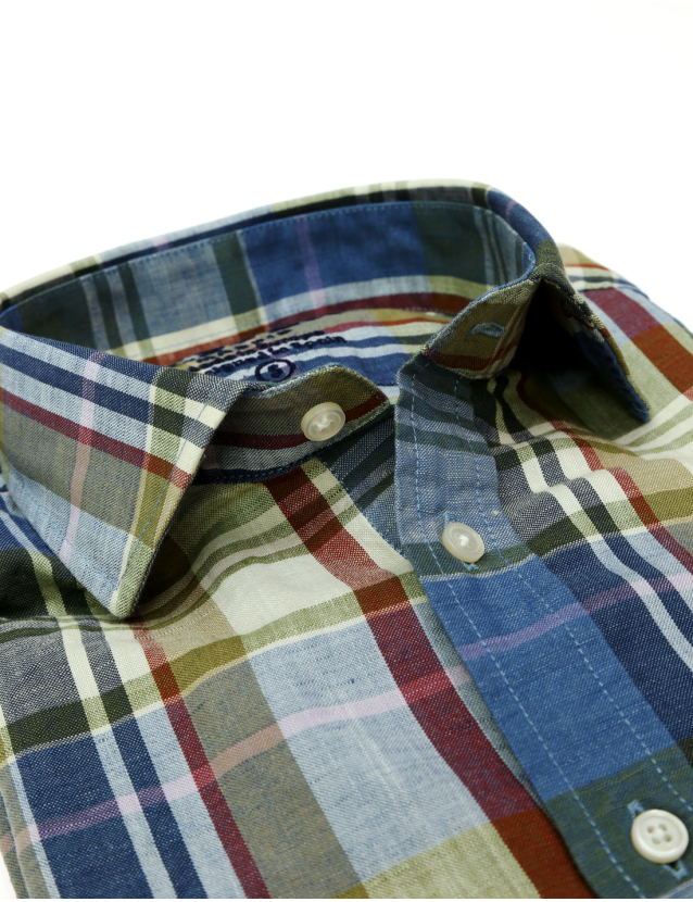 Camisa sport lino tartan Azul claro 2