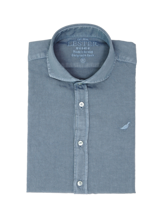 Camisa lino algodón lavada Azul oscuro