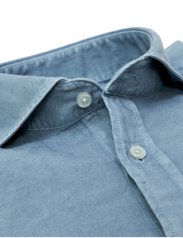Camisa lino algodón lavada Azul oscuro 2