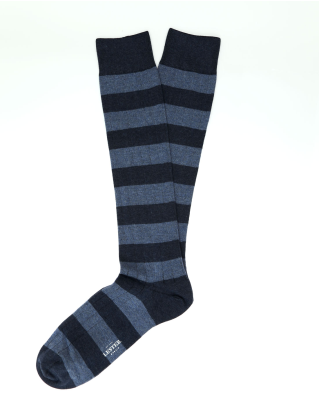 Calcetin algodón raya bicolor Azul/azul