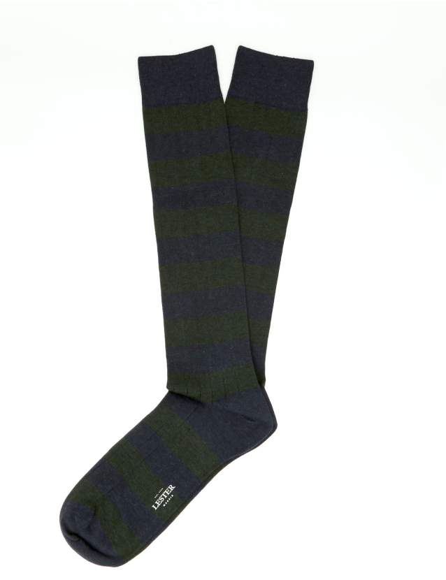 Calcetin algodón raya bicolor Azul/verde