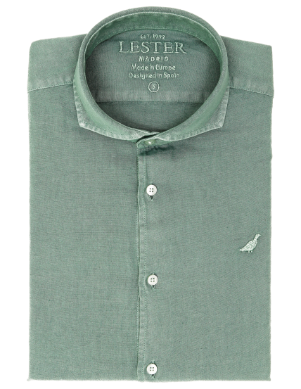 Camisa lino algodón lavada Verde oscuro