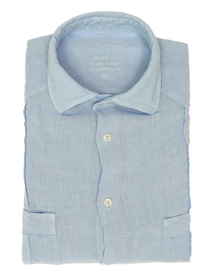Camisa lino jaretas Azul claro