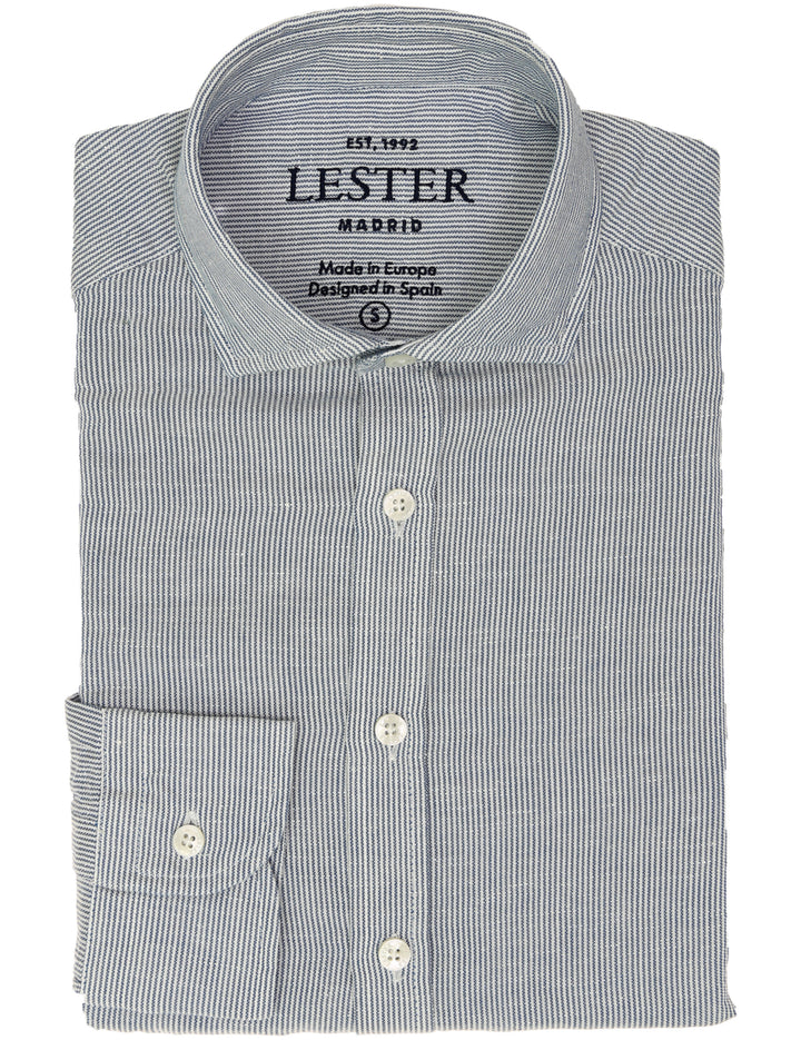 Camisa sport lino algodón mil rayas Azul