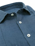 Camisa lino jaretas Azul medio