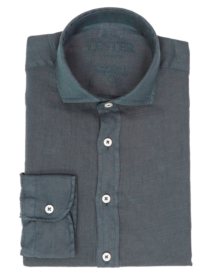 Camisa lino lisa lavada Azul oscuro