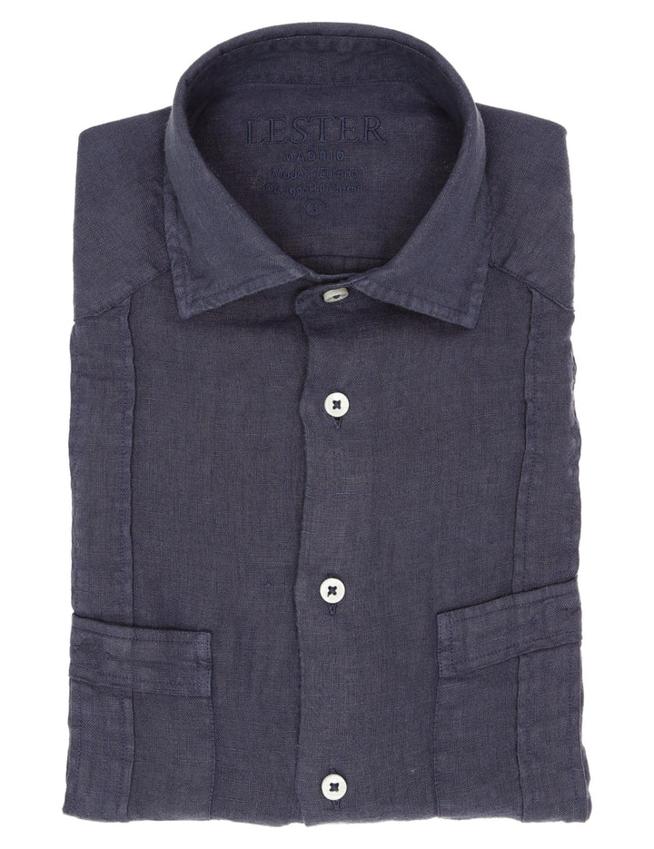 Camisa lino jaretas Gris