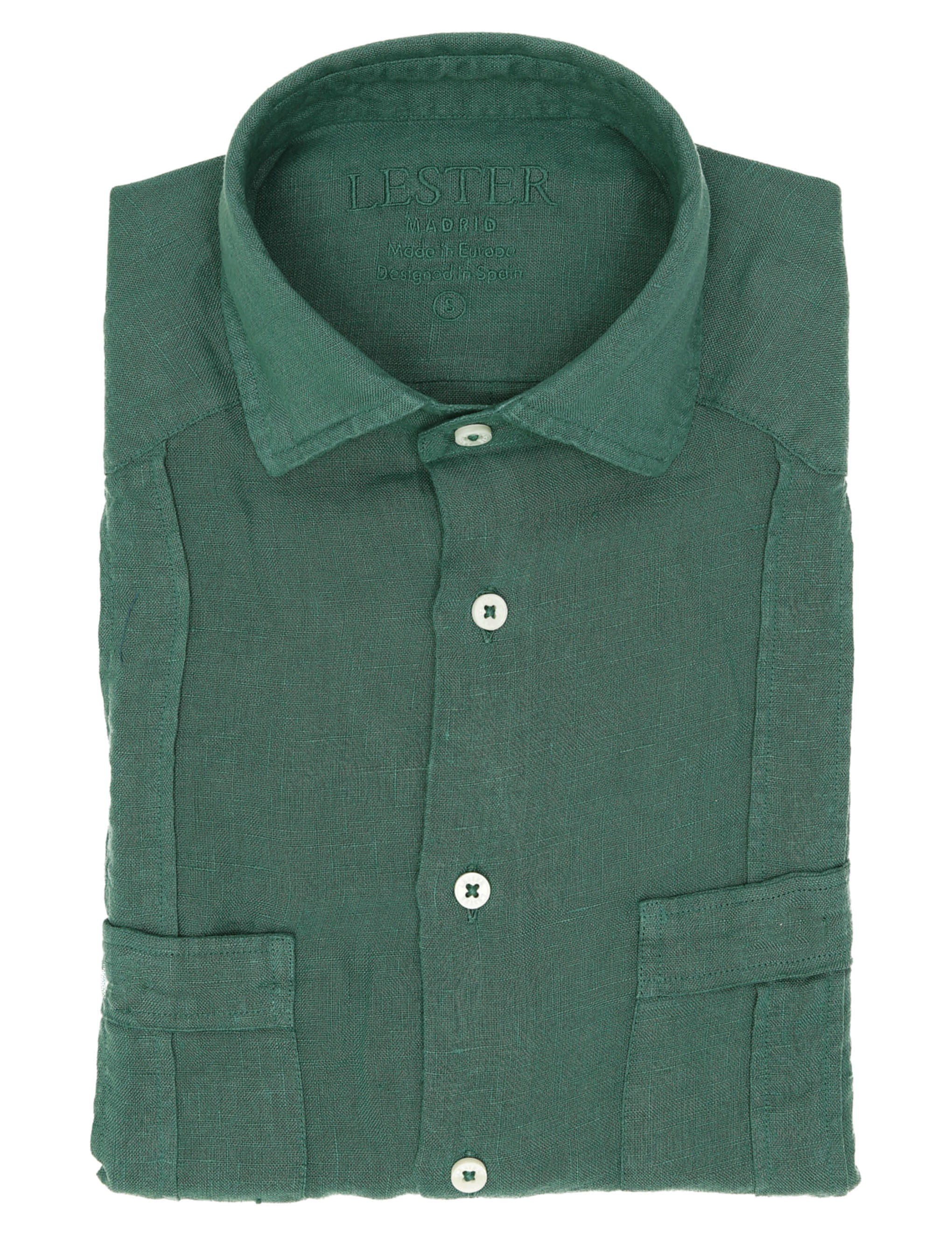 Camisa lino jaretas Verde medio