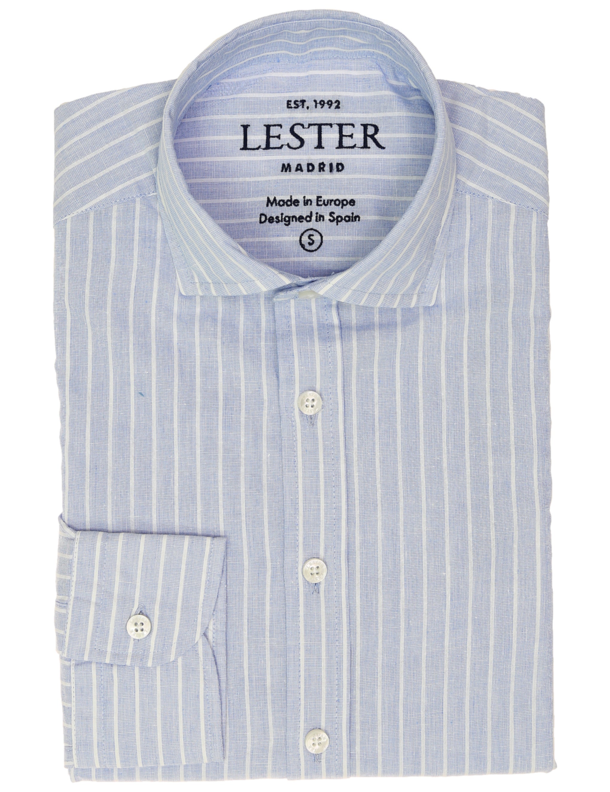 Camisa sport lino algodón raya ancha Azul